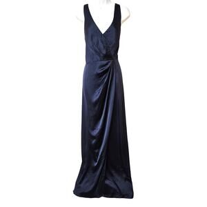 After Six‎ Midnight Faux Wrap V Neck Tulip Satin Gown Size 12R NWT Holiday Party